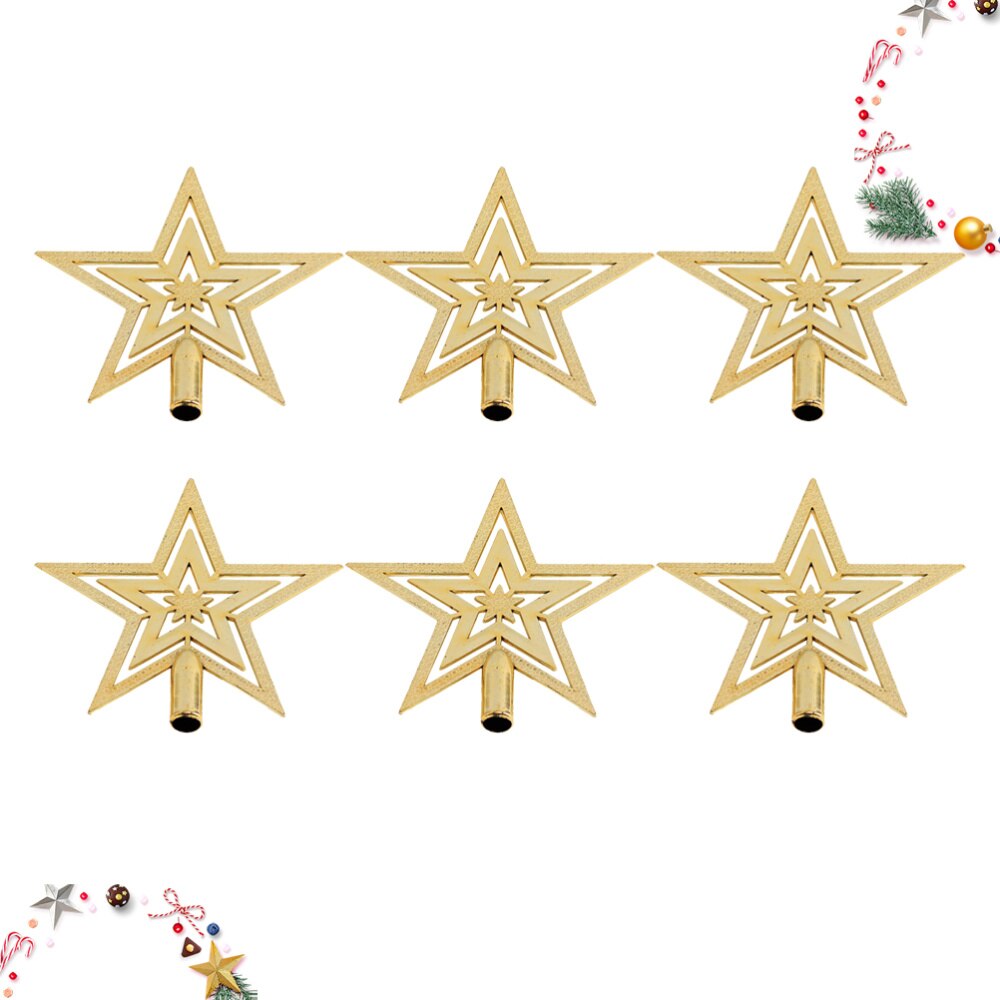 6Pcs Kerstboom Pentagram Hanger Vijfpuntige Ster Topper Hanger Ster Ornament Voor Thuis Party Festival (Golden)