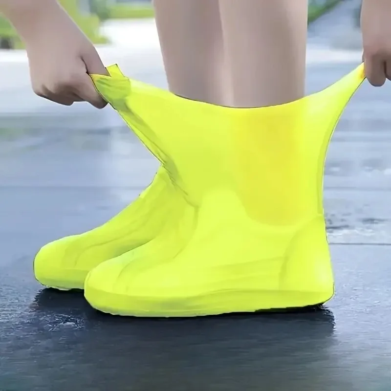 1 par de cubrezapatos de goma para botas de lluvia para uso en exteriores, cubrezapatos impermeables de silicona, cubrezapatos para días lluviosos, lluvia antideslizante reutilizable: YELLOW