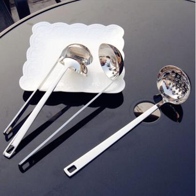 1PC Stainless Steel Cookware Soup Ladle & Colander Spoon Set Long Handle Slotted Spoon Skimmer Kitchen Accessories Pot Spoon