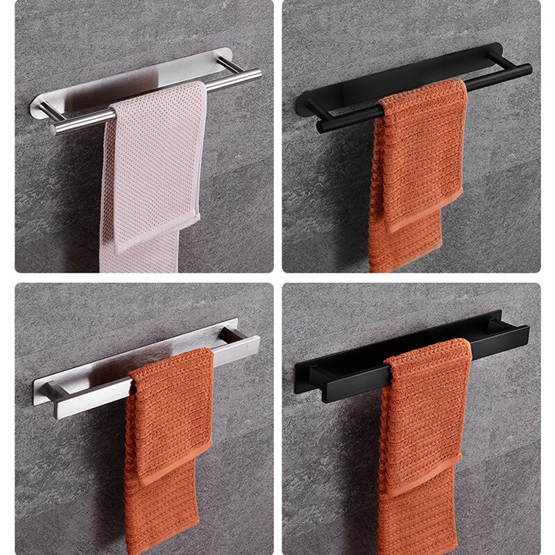 Zelfklevende Badkamer Accessoires Set Geen Boor Borstel Afwerking Zwarte Handdoek Bar Handdoek Haak Handdoek Keuken Wc Handdoek Houder Zilver