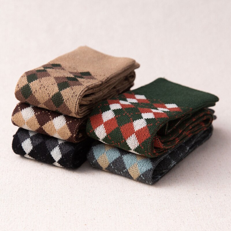 Diamond plaid pattern Green Knee socks women ins Party knee-high stockings Over Knee long ladies girls