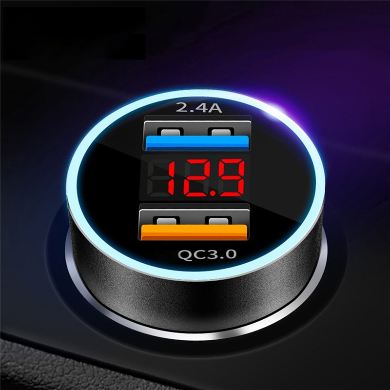 Cargador USB Dual rápido QC3.0 para coche, pantalla Digital LED, adaptador de carga rápida para teléfono iPhone 12 11 Pro 7 Xiaomi Huawei