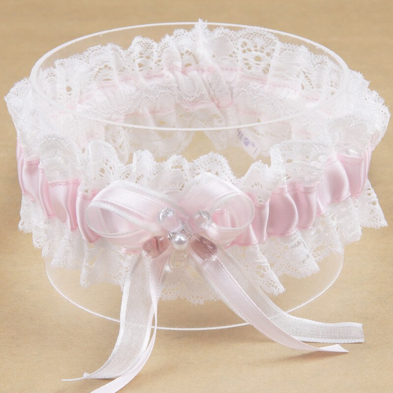 Pink Bowknot Pearl Flower Lace Ribbon Dream Princess Bride's Garter Wedding Supplies Elastic Garter Leg Ring: Default Title