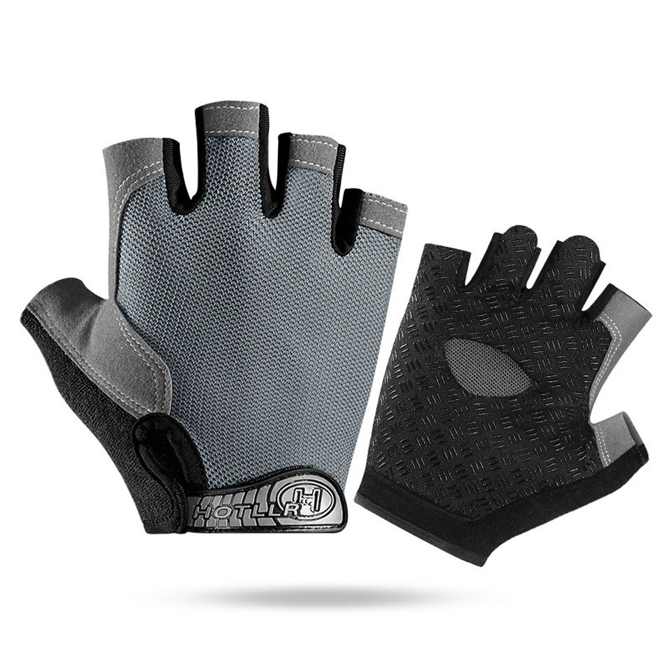 Cycling Anti-slip Anti-sweat Men Women Half Finger Gloves Breathable Anti-shock Sports Gloves MTB Bike Bicycle Glove: Grey / M