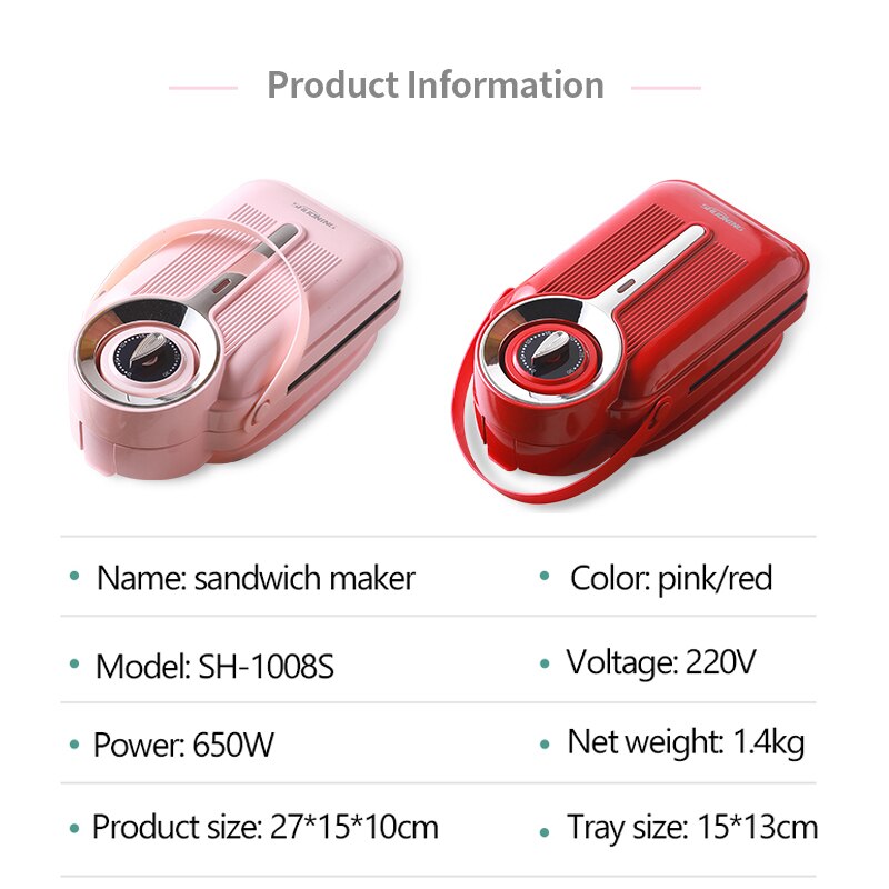Sandwichera eléctrica de 650W con temporizador, máquina para hacer gofres, tostadora, máquina de desayuno Takoyaki, tortitas, Donuts, Sandwichera de 220V