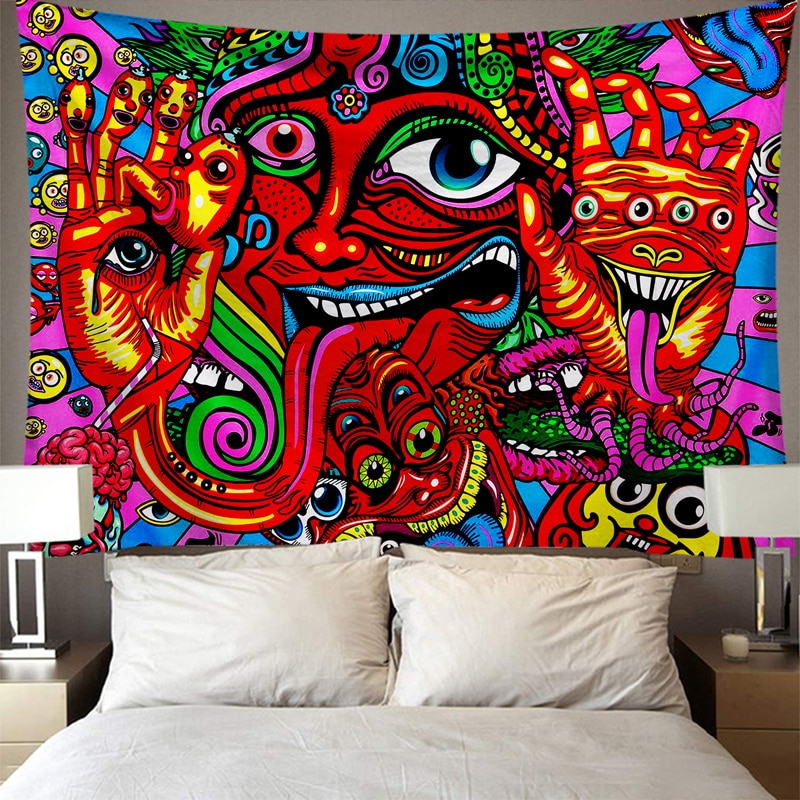 Muur Opknoping Wandtapijten Mysterieuze Hippie Tapestry Abstract Patroon Trippy Tapestry Fantasy Magical Fractal Tapestry