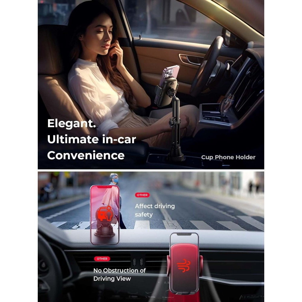 ​ ​ Ulepszony uchwyt na telefon w kształcie kubka ​ ​ – 360 ° Regulowany uchwyt samochodowy pasujący robić wszystkich telefonów 4-7 cali, uniwersalny uchwyt samochodowy robić samochodów, wózków golfowych i uchwytów.