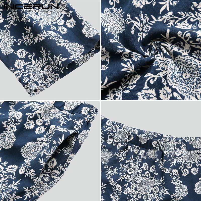 INCERUN Print Mannen Broek Fitness Casual Streetwear Hiphop Katoenen Broek Mannen Retro Joggers Elastische Taille Joggingbroek