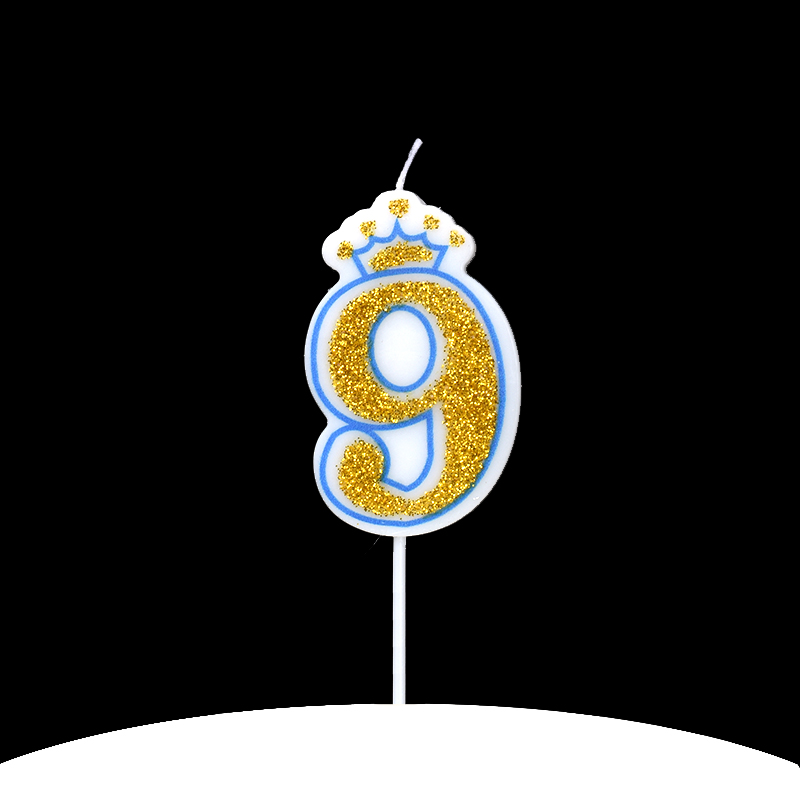 Cakelove 1Pcs Shinning Gold Pink/Blue Happy Birthday Number Candles 0-9 for Kids Adult Girls Birthday Party Crown Candles Cake: blue 9