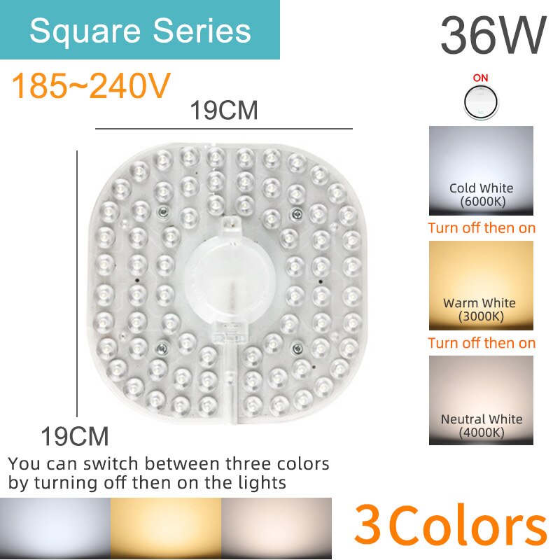 Kaguyahime magnetisk ledet modul lys 12w 16w 20w 24w ledet downlight magnet tilbehør blekksprut tallerken ringe ledet lampe 220v til tak: 36w kvadrat 3 farger