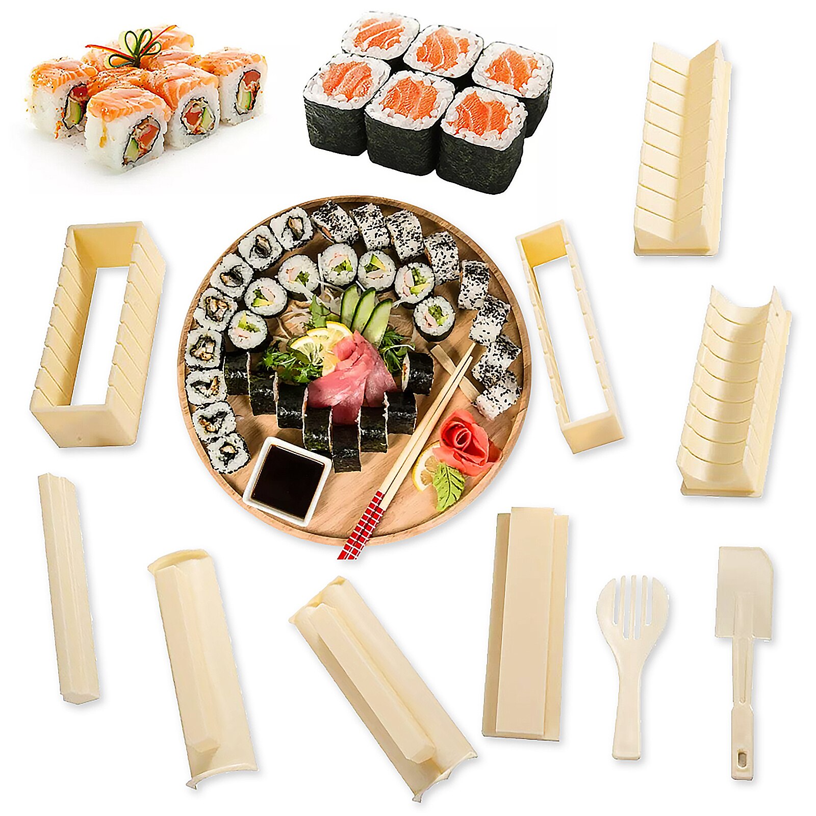 10pcs DIY Mold Cooking Tools Sushi Kit Home Kitchen Machine Sushi Roll Maker Tools Set Gadgets Japanese Snack Foods Bazooka