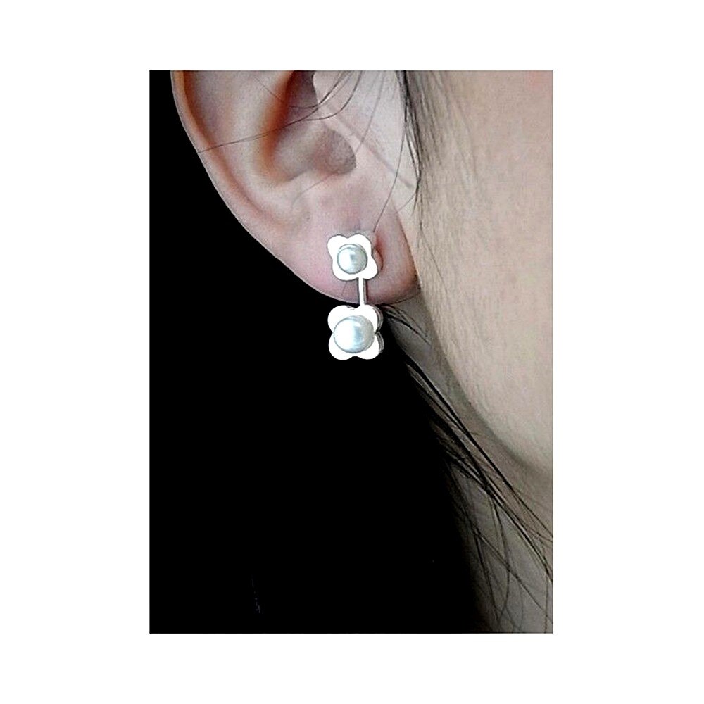 Boucles d'oreilles en argent Sterling 925m détachable oreille veste fleur perle bouton fermeture pression