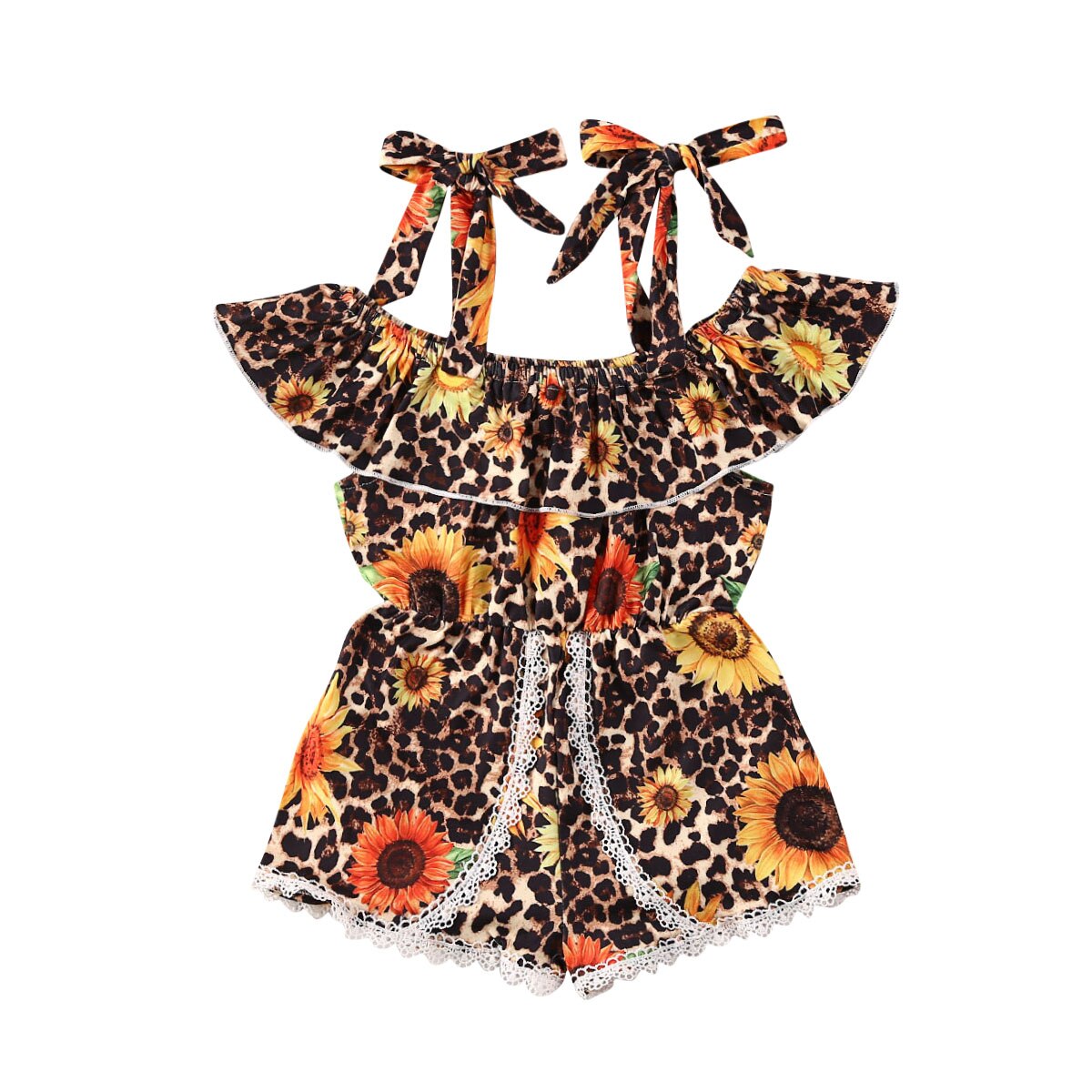 Imcute Brand Summer Toddler Baby Girls Clothes Kid Rompers Sunflower Leopard Print Off Shoulder Tassel Jumpsuits Bib Pants 6M-5Y: 12m