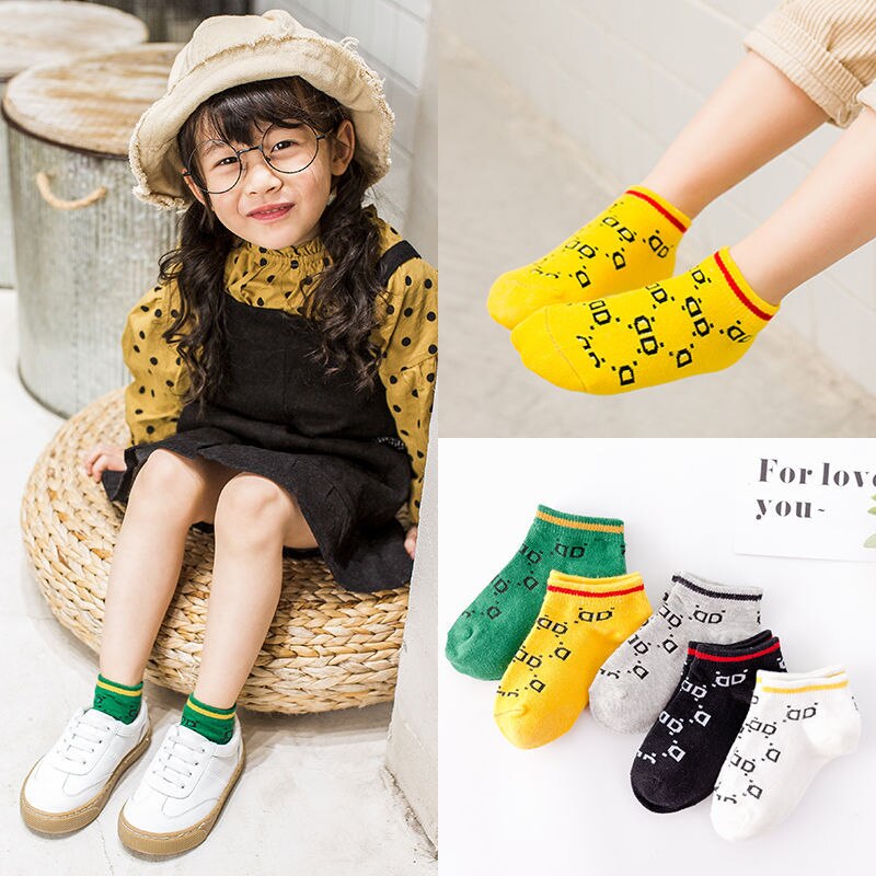10 stück = 5 Paare freundlicher Weiche Baumwolle Socken Frühling &Ampere; Herbst Mädchen Kurze Socken Mit Jungen Socken 1-10 jahr Schule Sport freundlicher Socken