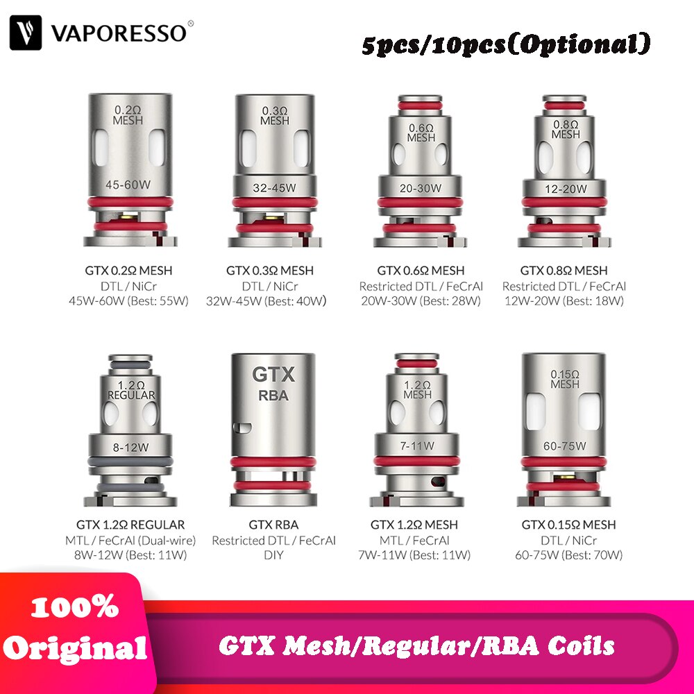 Original Vaporesso GTX Coils 0.15/0.2/0.3/0.6/0.8/1.2ohm Mesh Coil For PM80 LUXE80 PM30 PX80 PM40 GTX GO/ONE GEN NANO XIRON