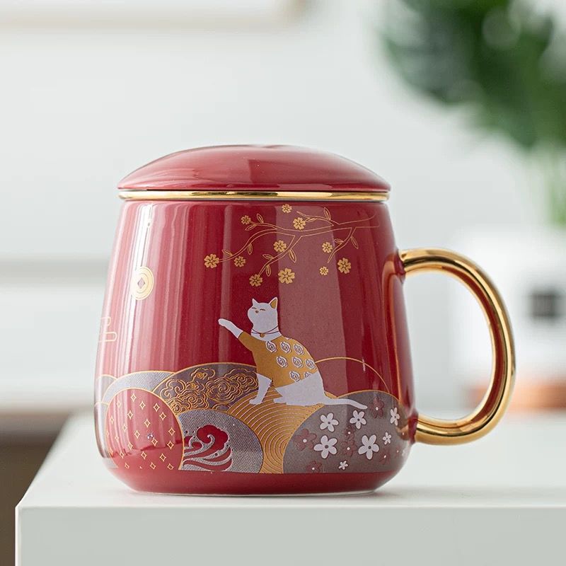Kaffekrus keramisk te kop te adskillelse stor kapacitet filter med dæksel guofeng krus hjem par personlig kontor kop boks: 380ml 2