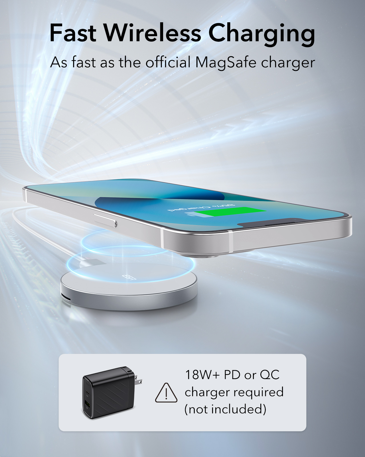 ESR HaloLock Kickstand Wireless Charger for iPhone 15 14 Pro Max 7.5W Qi Fast Charging A to C Wireless Charger for iPhone 13 Pro