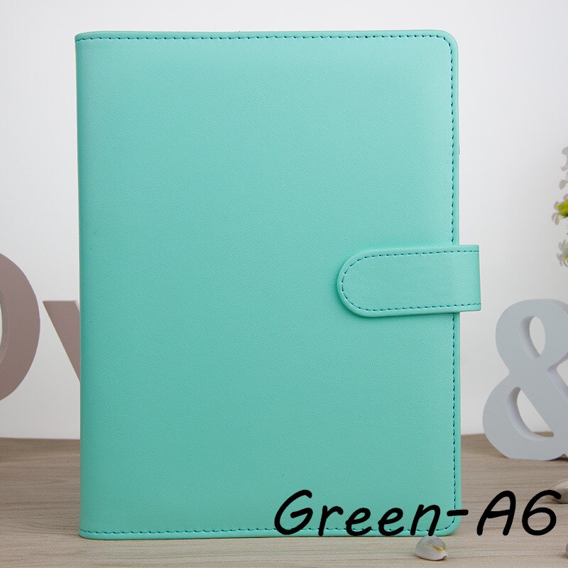 A5/A6 Vintage Notebook Cover Refillable Notebook File Folder Notepad Cover Leather Ring Binder Office Supplies: Green--A6