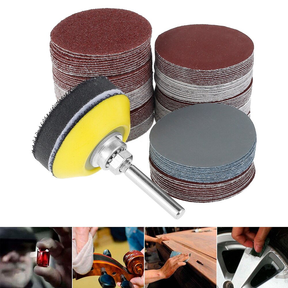 Surtido de papel de lija de 120 piezas y 50mm, juego de discos de lijado de grano 60-3000, 2 pulgadas, para amoladora de taladro, herramientas rotativas con cojín de poste de disco: Default Title