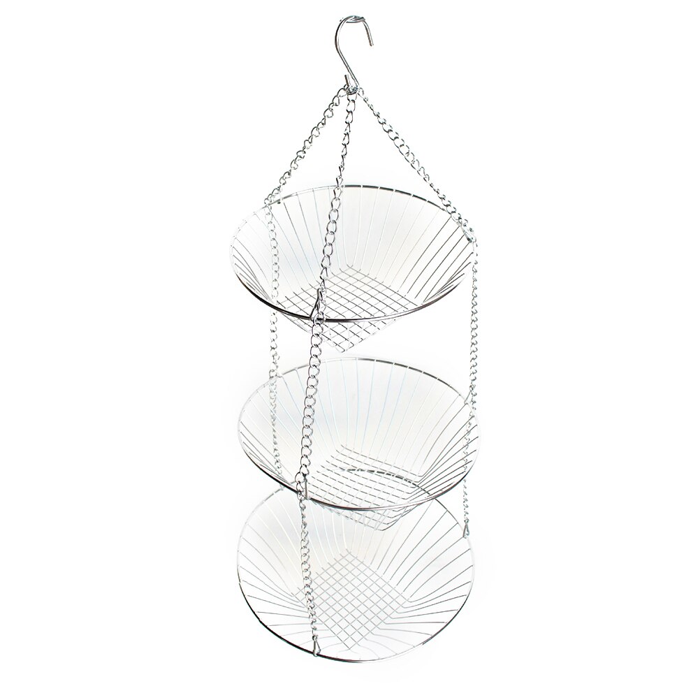 3-Tier Wire Hanging Basket Stainless Steel Basket Fruit Swing Bowl Vegetables Rack Display Stand