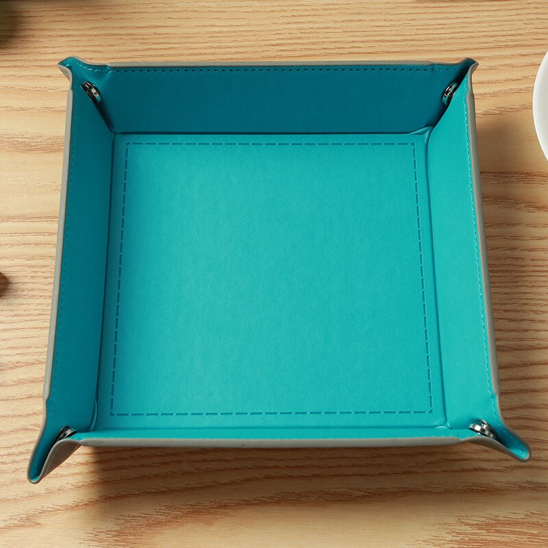 Klapp Dice Tray Box PU Leder Viereck Würfel Schlüssel Brieftasche Münze Lagerung Box Bord Spiele Tablett mit 9 Farben: Light blue