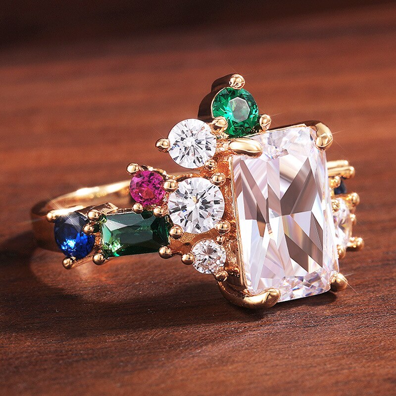 Luxe Cz Ring Liefde Kleurrijke Zircon Stone Pave Instellen Verzilverd Beste Kerstmis Nieuwjaar Ringen Voor Vrouwen