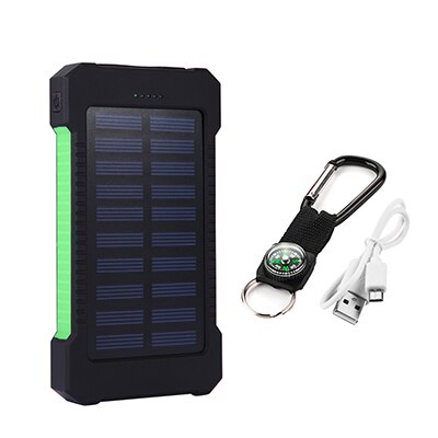 Top Sell Solar Power Bank Waterproof 20000mAh Solar Charger 2 USB Ports External Battery Charger Phone Poverbank with LED Light: Green