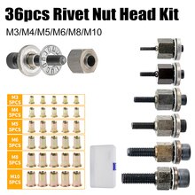 36pcs Rivet Nut Head Kit Iron Galvanized Hand Rivet Head Set with M3/M4/M5/M6/M8/M10 M3-M10 Nuts Assortment Simple Installation