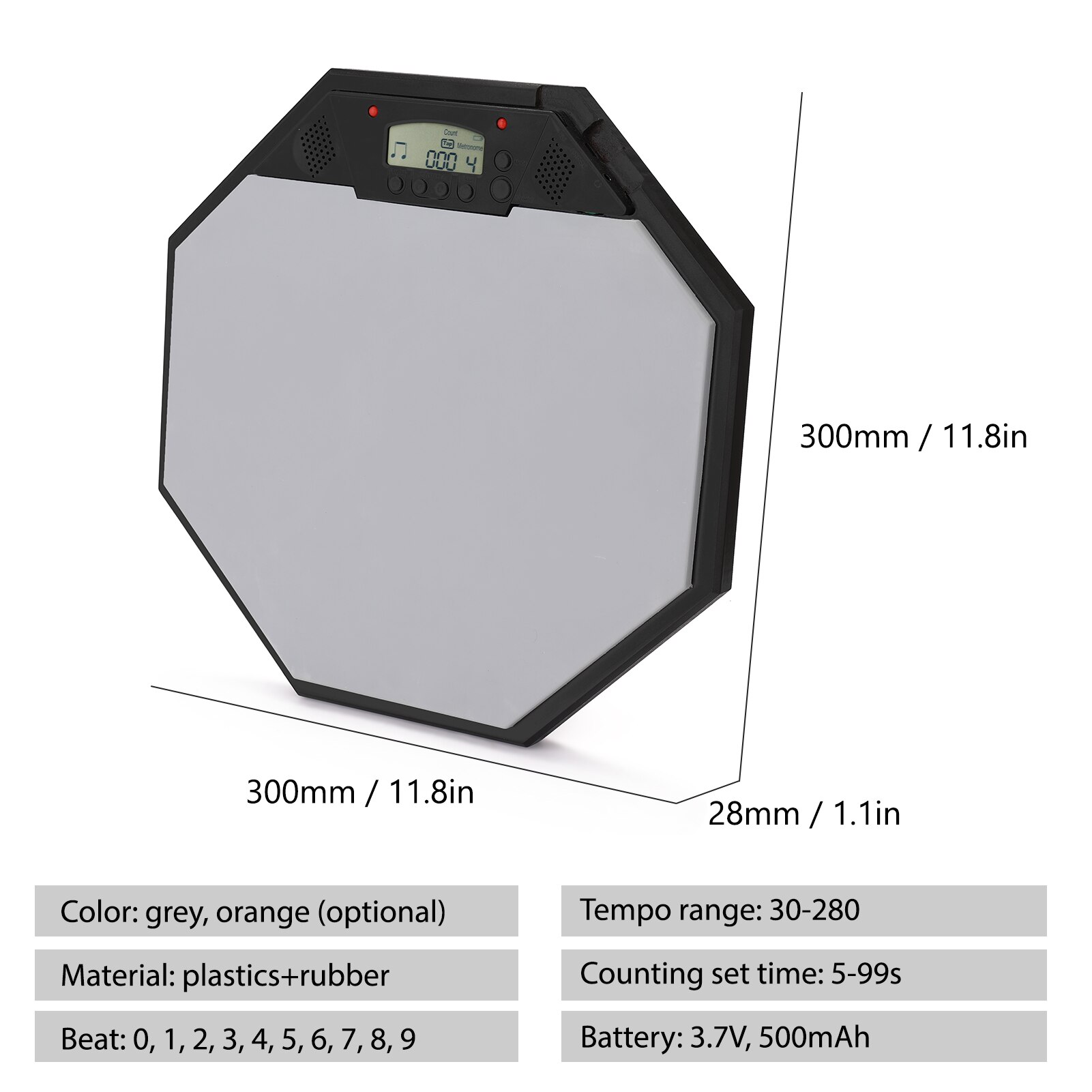 12in Rubber Pad Electronic Dumb Drum Metronome Practice Dumb Drum for Jazz Drums Exercise Training Percussion Drum Pad