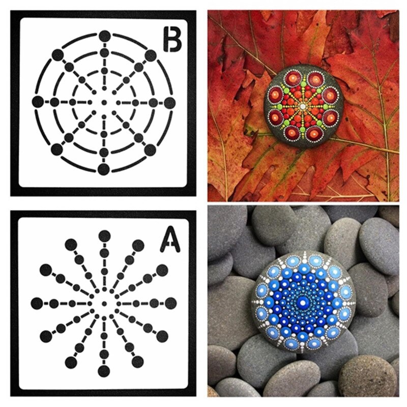 Plantilla de puntos de Mandala, plantillas huecas de Mandala, rocas para dibujar tela, herramientas de pintura de Arte de pared, suministros de artesanía de pintura para el hogar DIY