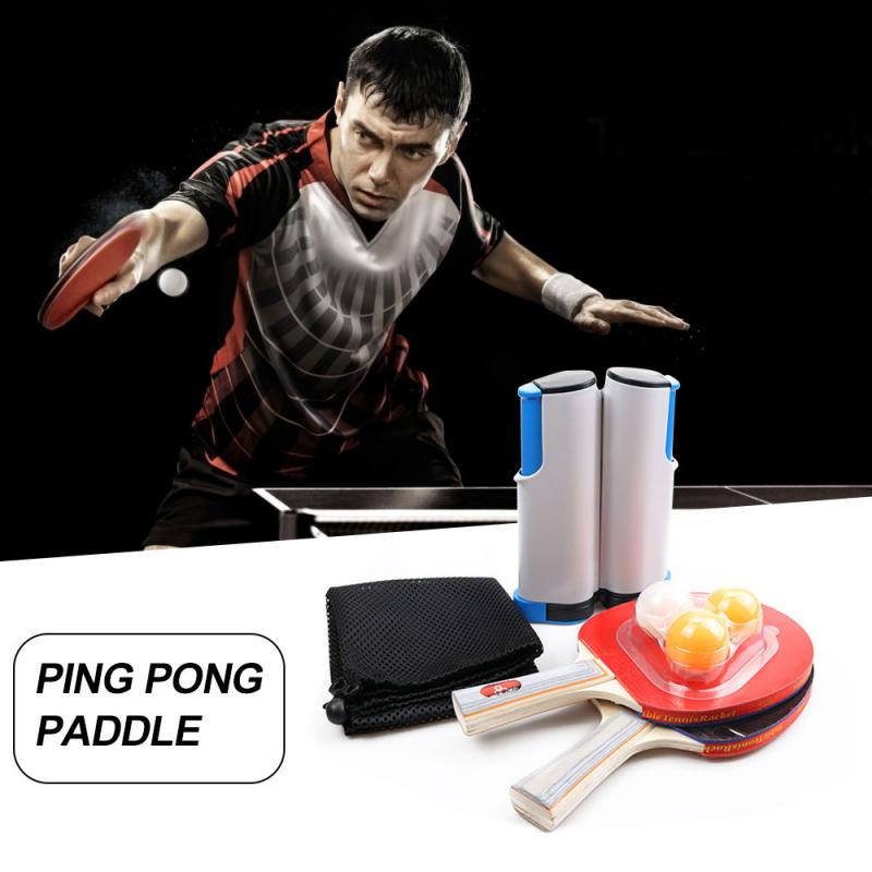 Table Tennis Racket Two Paddle Ping Pong Bat + 4 Balls Bag Set