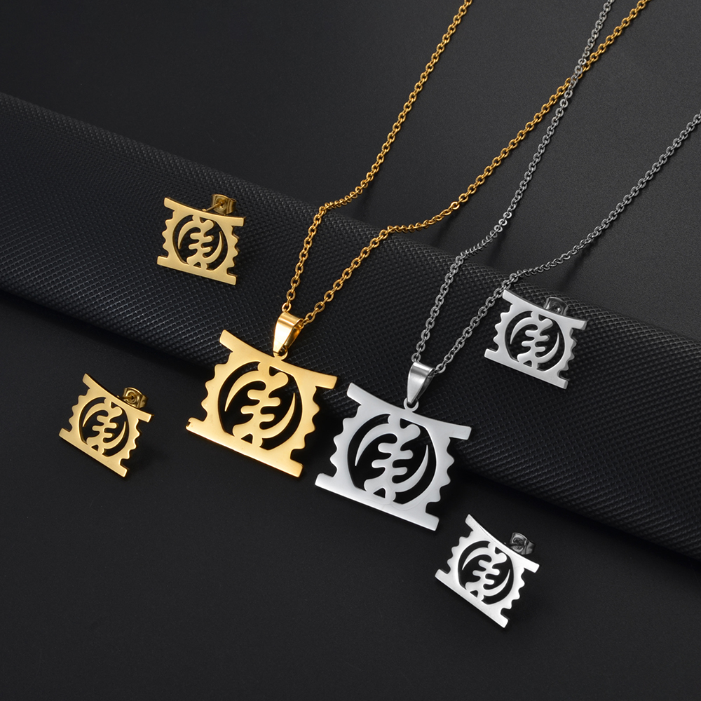 Anniyo African Cultural Symbol Gye Stool Ethnic Pendant Necklaces Earrings for Women Girls Jewelry Congo Ghana Nigeria #365021