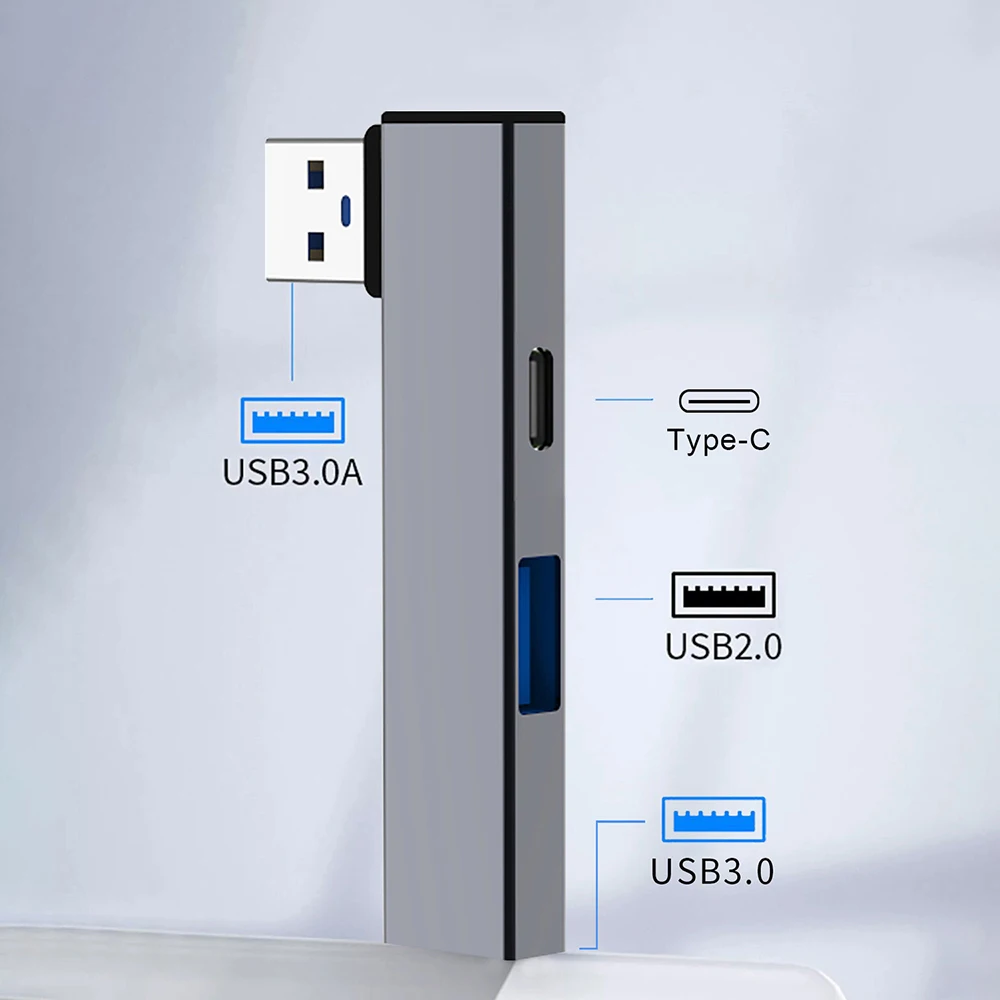4 in 1 kompakt usb-c-hub i aluminium usb 3.0- hub typ c till typ c och dubbel usb-portshub för mångsidig enhetsanslutning
