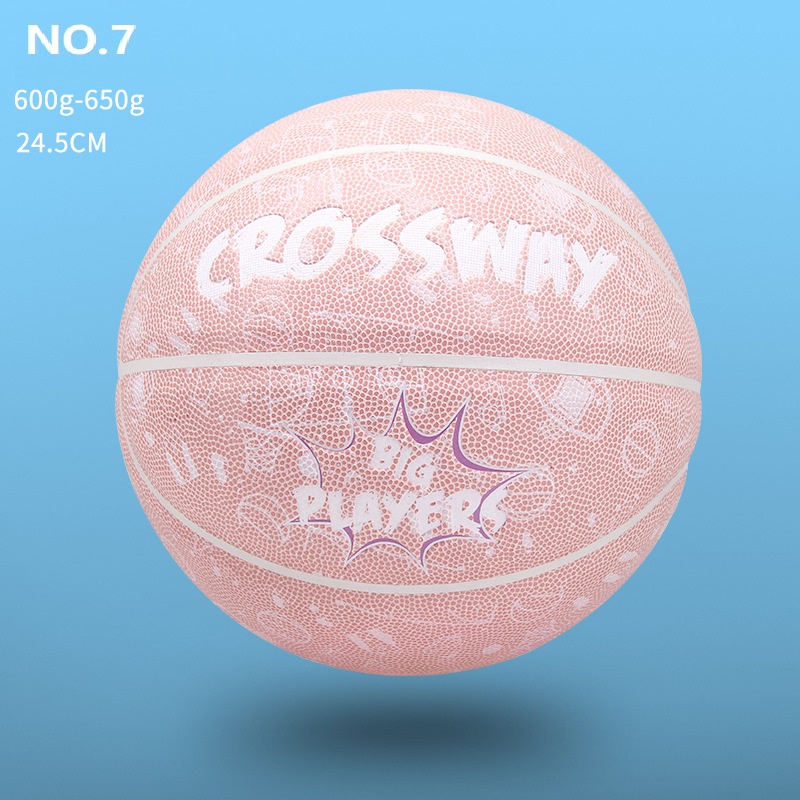 CROSSWAY Streetball Outdoor Indoor Size 7/6/5 PU Leather Basketball Ball Training Basket Ball Basketball Net outdoor sport ball: Number 7 pink