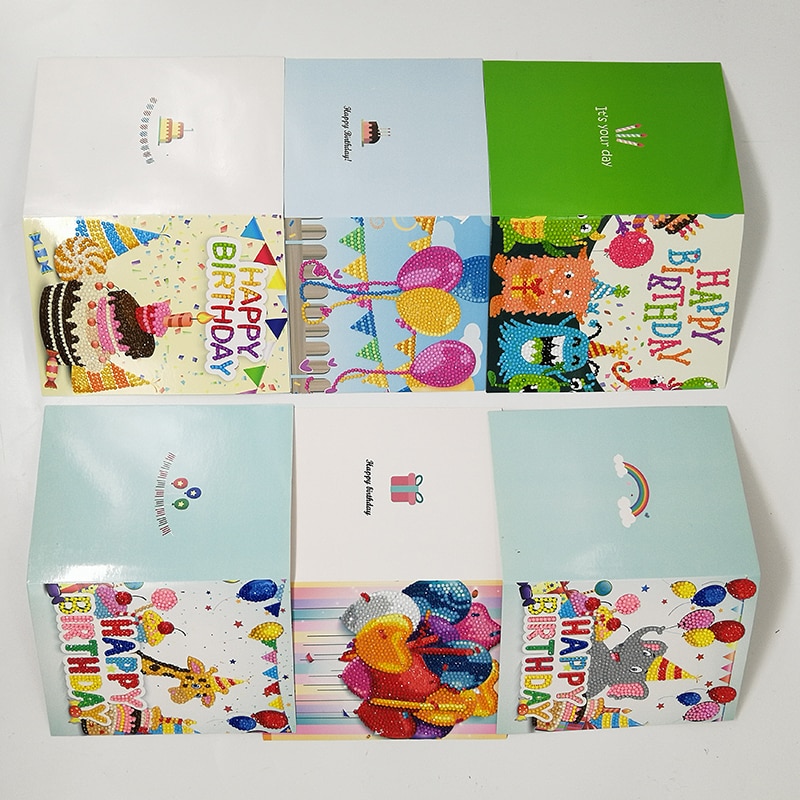 Cartes de vœux joyeux anniversaire diamant peinture | Rond 5d, kits de cartes de vœux, peinture diamant, broderie diamant, 13x18cm