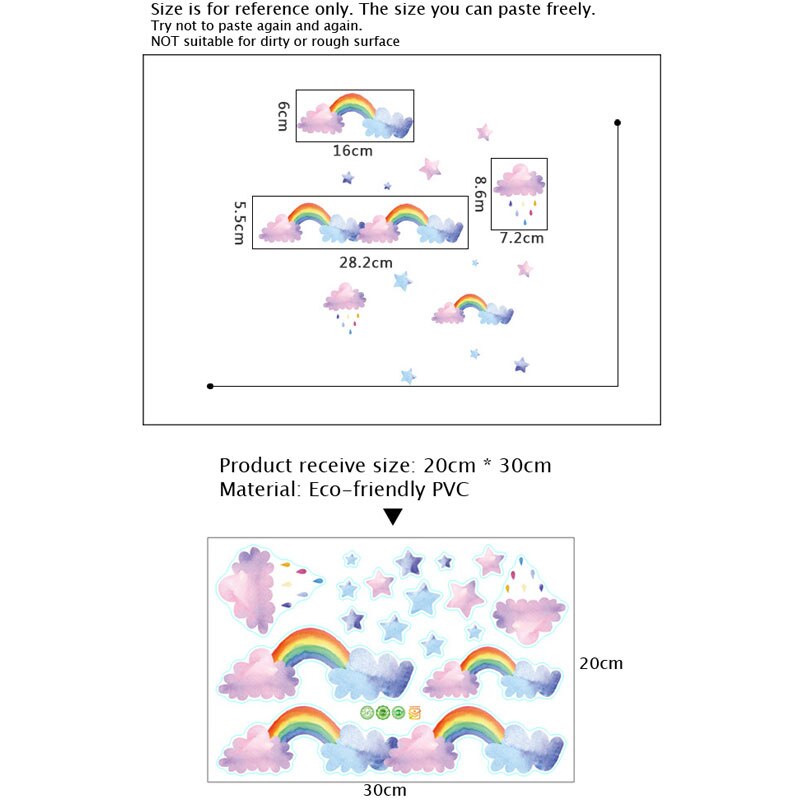 Tegneserie cloud rainbow wallstickers til baby børneværelser soveværelse garderobe boligindretning vægmaleri børnehave layout klistermærker tapet