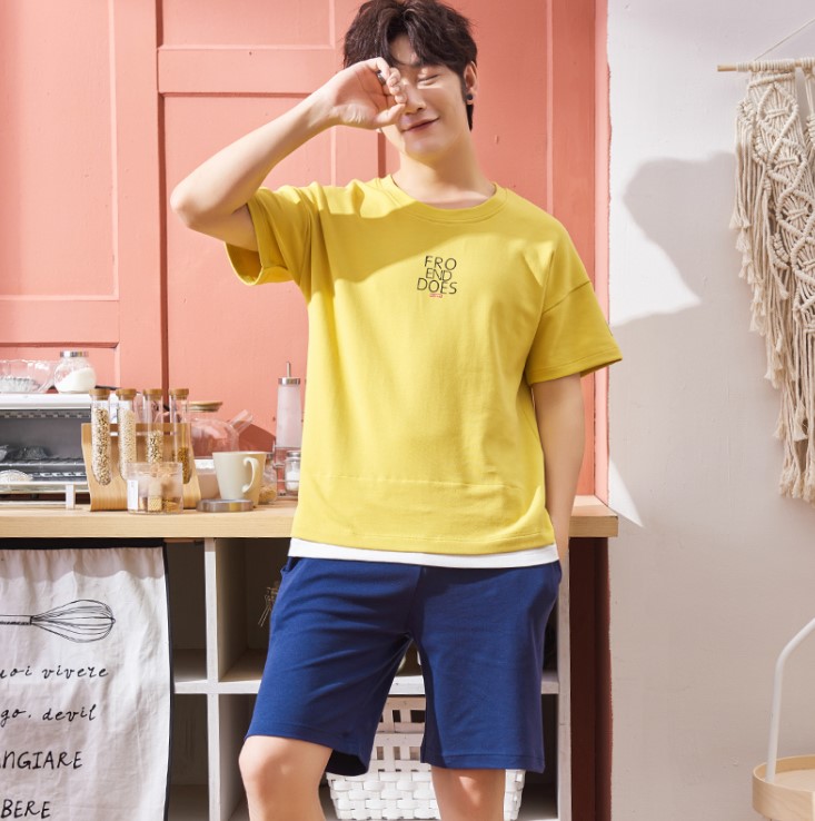 Pyjamasshorts i rent bomuld til mænd afslappet nattøj sommer pyjamassæt til mænd blød åndbar natkjole til mænd pyjamas 3xl: Ly19033 / Xxxl