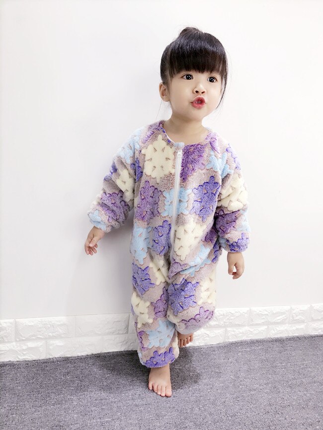 Baby pyjamas lägg till ull varm dragkedja sovkläder för flicka pojke spädbarn söt bekväma mjuka nattkläder litet barn hemkläder förhindra kyla