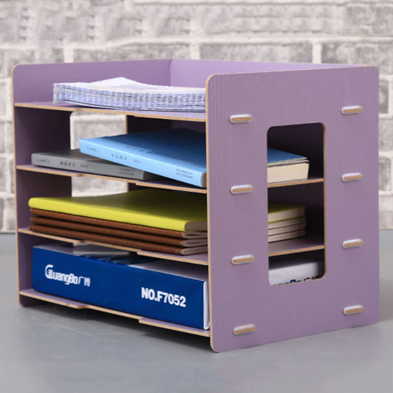 DIY Wood Hand Made Desk Organizer Office School Supplies Desk Accessories Organizer 4 Layers File Tray Book Holder