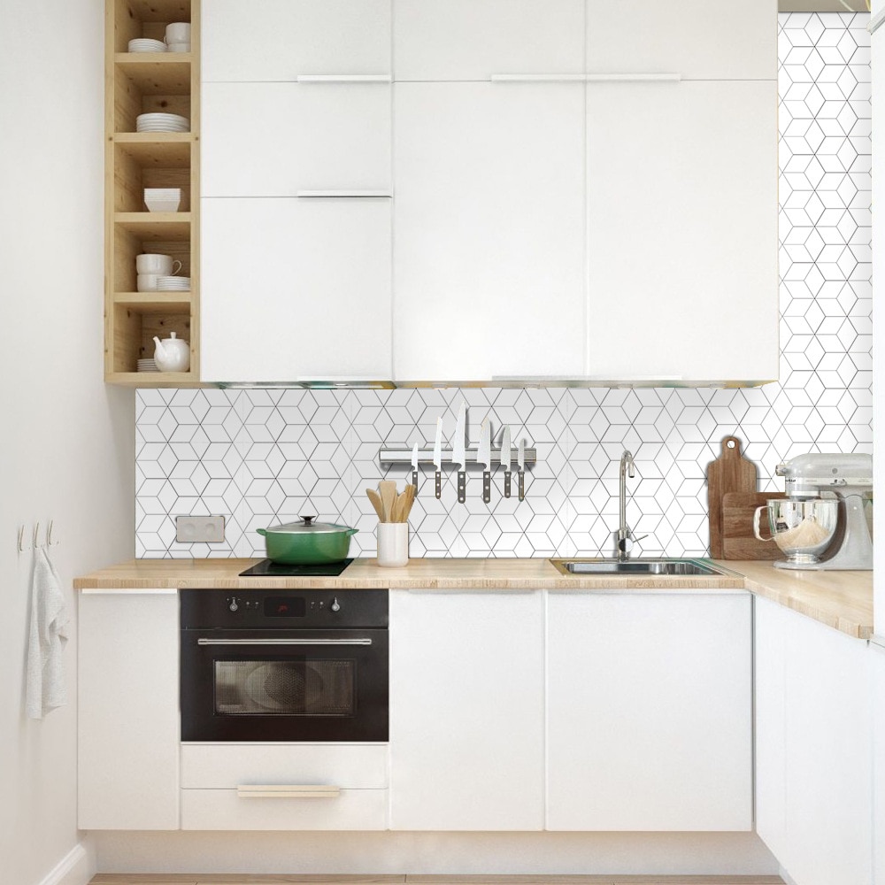 10Pcs/Set Modern Wall Sticker White Mosaic PVC Tile Sticker Waterproof Backspalsh DIY Stickers for Kitchen Bathroom Wall Decals