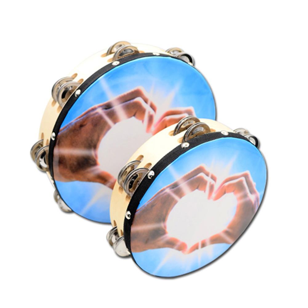 1pc 8 Inch or 10 Inch Handheld Wooden Double-row Tambourine Drum for Church Party Dance Prop Adults Kids Percussion Instrument