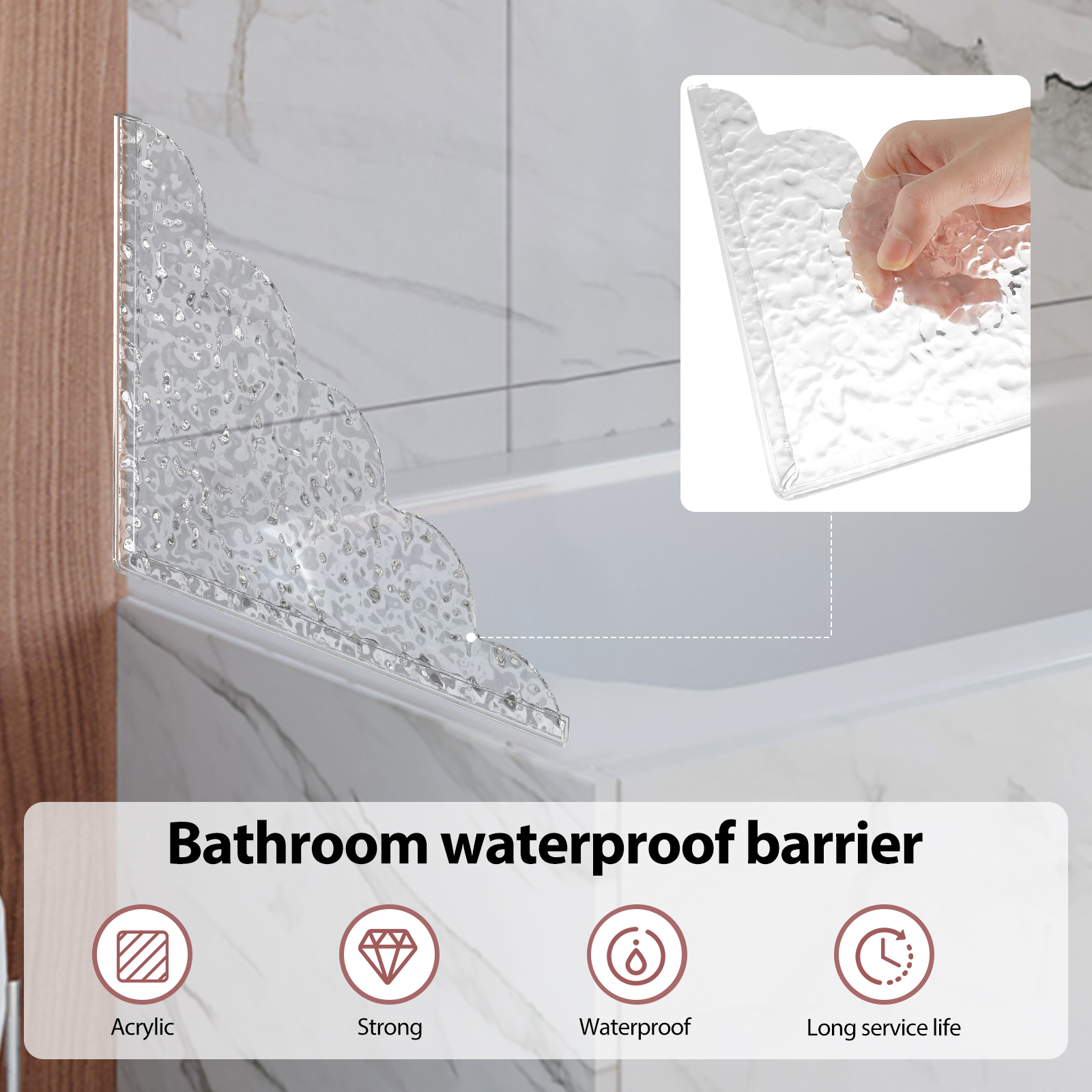 2 Stück selbstklebende Acryl-Duschspritzschutz mit Silikonbasis, wasserdicht, transparent, Badewannen-Wasserschutz, einfach zu installieren