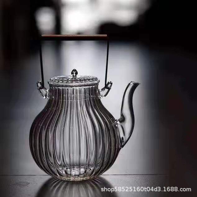Holding pot heat-resistant glass teapot crane head chrysanthemum pattern soup boiling kung fu tea set tea ceremony copper handle