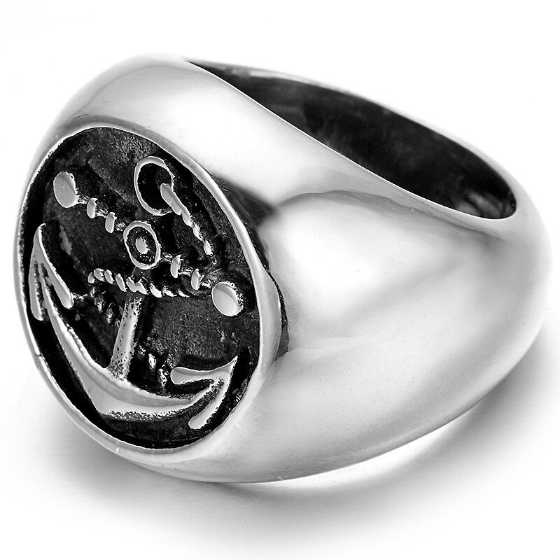 Anillo de motorista de acero inoxidable para hombre, color plateado, ancla marina, marinero, 316L