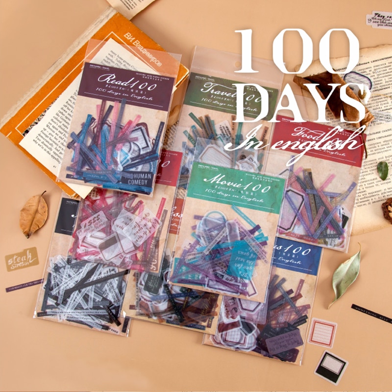 100 stk/posere årgang skrivbar engelsk stikkord kule tidsskrift dekorative washi klistremerker scrapbooking pinne etikett dagbok album klistremerker