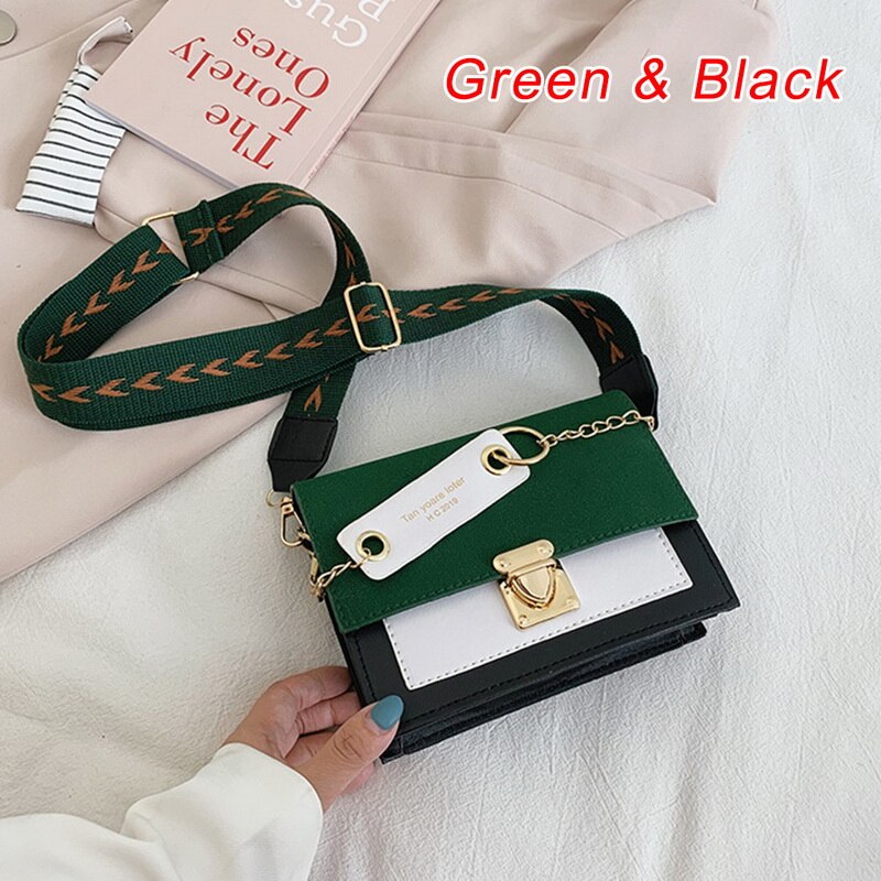 Crocodile pattern Shoulder Women's Matte Contrast Color Shoulder Messenger Bag Small Square Bag сумка женская: Green black4