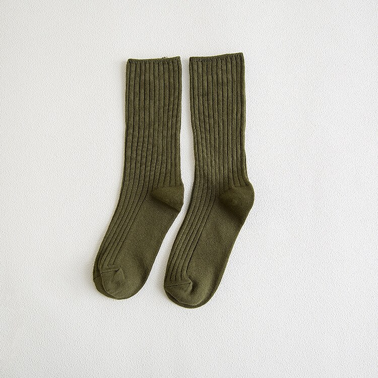 Jeseca Solid Cotton Women's Socks Japanese Kawaii Cute Woman Long Socks Harajuku Vintage Streetwear Hip Hop Sock White Black Sox: Army Green