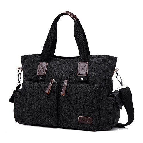 Leinwand Herren Umhängetaschen Einfarbig Multifunktions Männer Büro Jahrgang-tasche Mit Schlitz Tasche Crossbody Umhängetaschen Männer: Schwarz