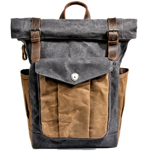 Outdoor Öl Gewachste Leinwand Leder Reise Rucksack männer Luxus Vintage Leinwand Rucksack Große Wasserdichte Rucksack Vintage Tasche: Dark Grau