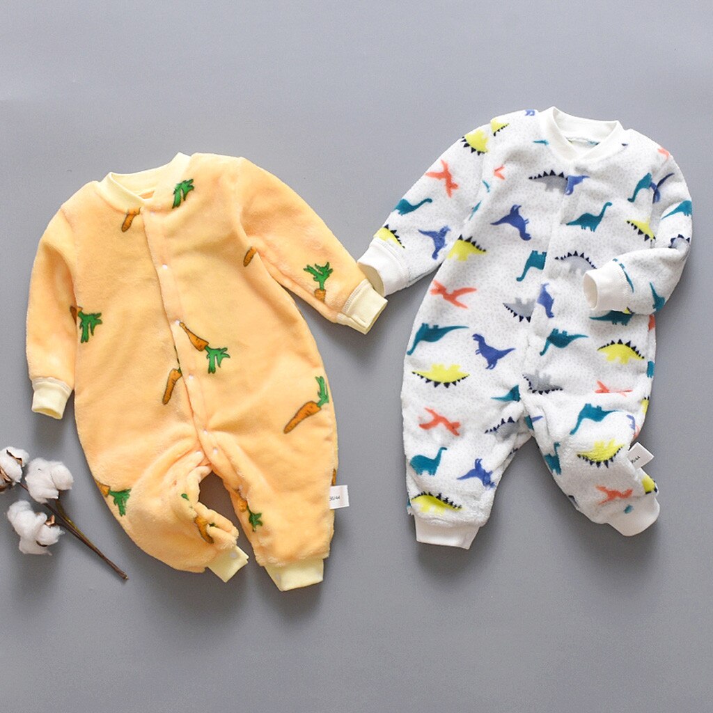 Vêtements d'hiver motif dinosaure pour bébés | Barboteuse, en molleton, chaude, combinaison pyjama doux, 3-18M, pour filles et garçons